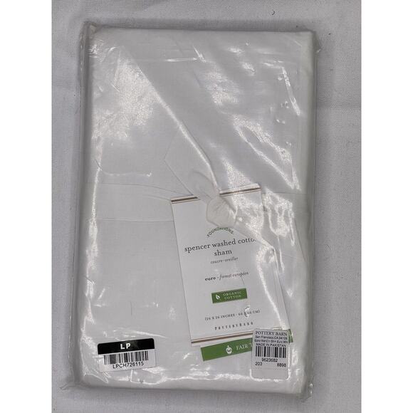 Pottery Barn Spencer Soft Washed Organic Cotton White Euro Pillow Sham New - Picture 1 of 3